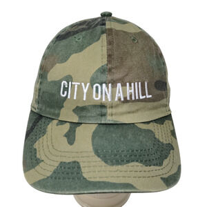 Newhattan Men's Slideback Hat Camo Green OSFA Embroidered City On a Hill Logo